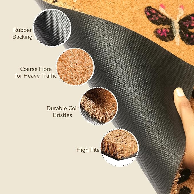 Coir Mats Chelsea Welcome -17"X30" Multi Color(Pink & Navy Blue) - India Wholesale Co.
