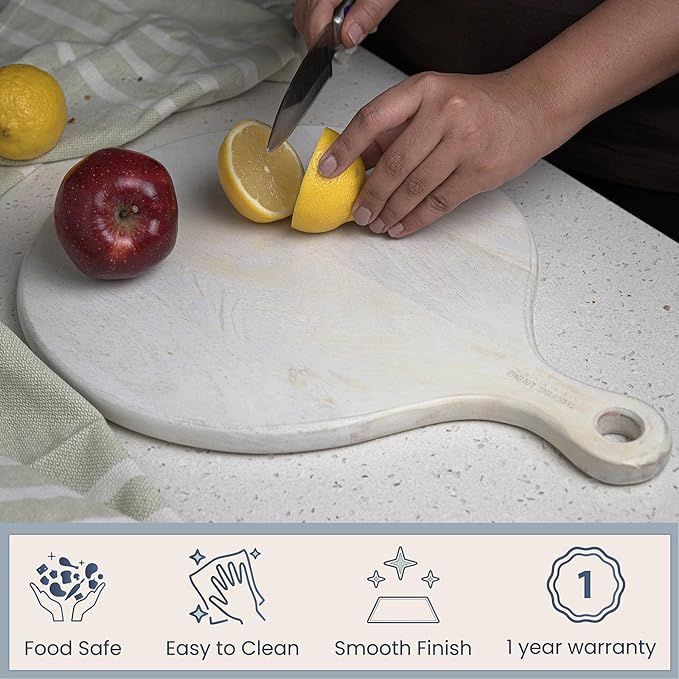Round Paddle Server White Mango Wood 16"x12" - India Wholesale Co.