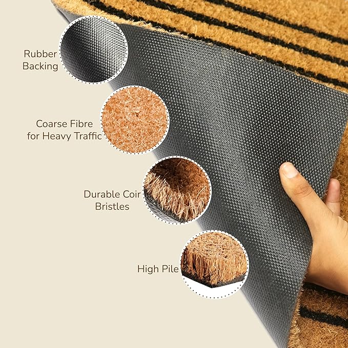 Coir Mats Basic Plain with stripes- 17X30" Beige - India Wholesale Co.