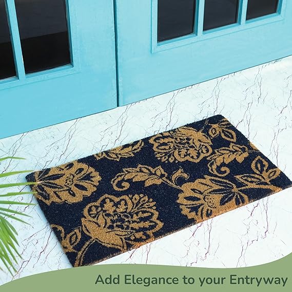 Coir Mats Floral Motif -17"X30" Navy Blue - India Wholesale Co.