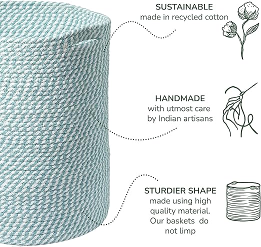 Cotton Basket, Cotton, 15x15x17.7, Blue & White- Melange - India Wholesale Co.