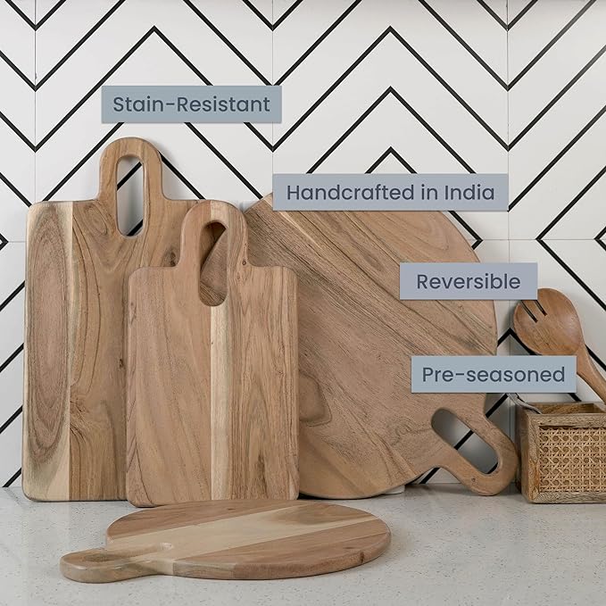 Long Groove Acacia Rectangle Board - 17"x10"-Natural - India Wholesale Co.