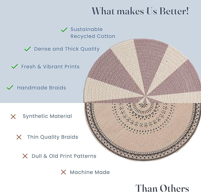 Pink Pinwheel Printed Braided Placemat Set of 6- Recycle Cotton - India Wholesale Co.