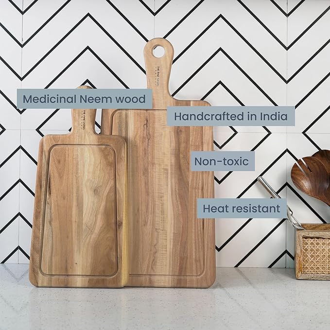 Neem Chopping Board-Long Handle 20X10" - India Wholesale Co.