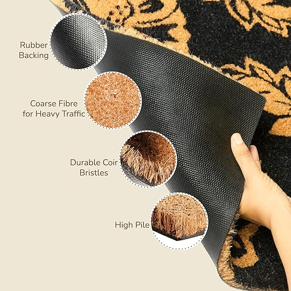 Coir Mats Floral Motif -17"X30" Navy Blue - India Wholesale Co.