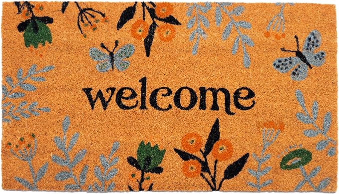 Coir Mats Chelsea Welcome -17"X30" Multi Color (Light Blue, Green & Yellow) - India Wholesale Co.