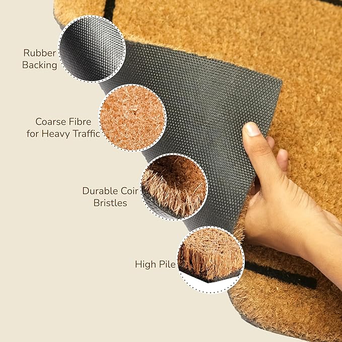 Coir Mats Welcome with Border 17X30" -Beige/Black - India Wholesale Co.