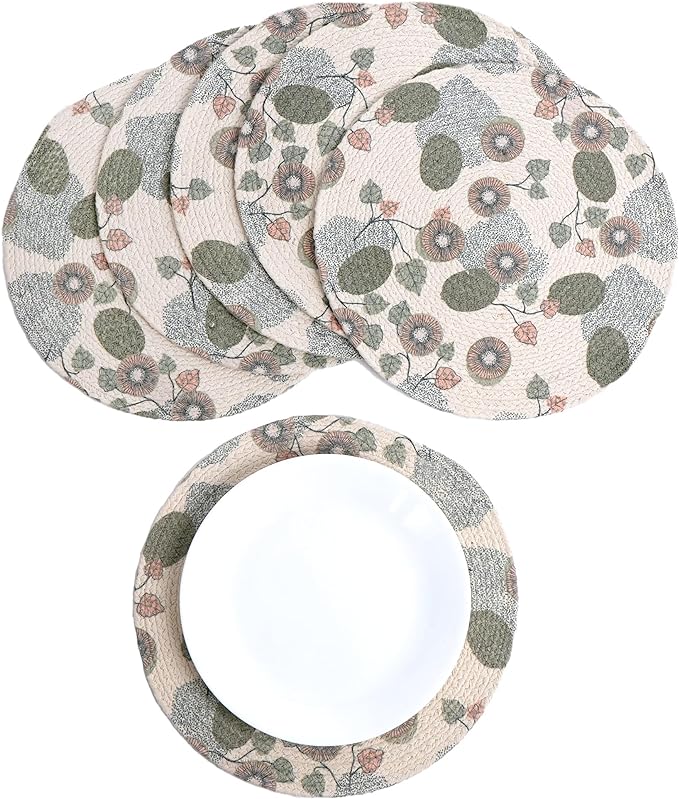 Green Printed Kiwi Braided Placemat Set of 6- Recycle Cotton - India Wholesale Co.