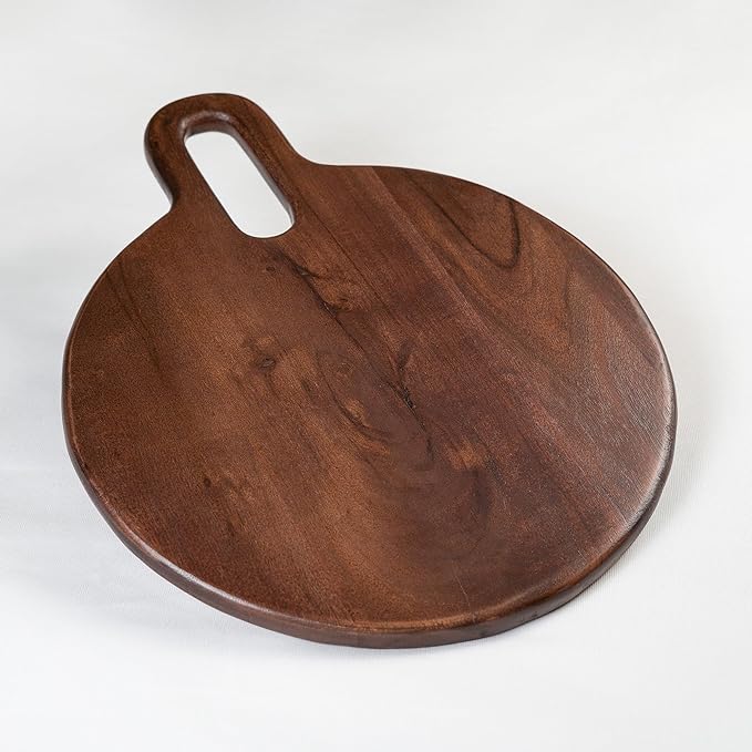 Long Groove Acacia Round Board - 15"x12"-Walnut - India Wholesale Co.