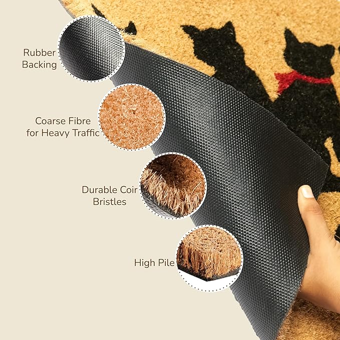 Coir Mats Animals Welcome Cats Print- 17X30" Beige/Black - India Wholesale Co.