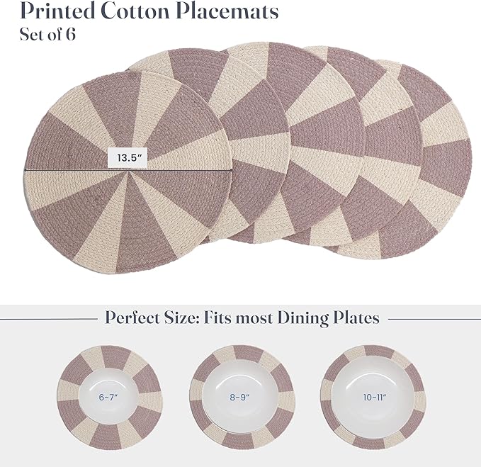 Pink Pinwheel Printed Braided Placemat Set of 6- Recycle Cotton - India Wholesale Co.