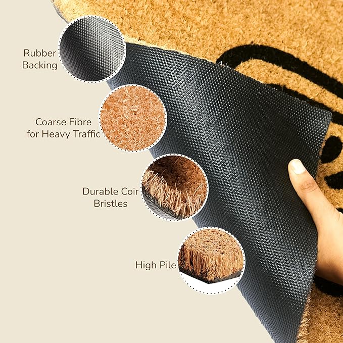 Coir Mats Welcome- 17X30" -Bratsy Script Outline -Beige/Black - India Wholesale Co.