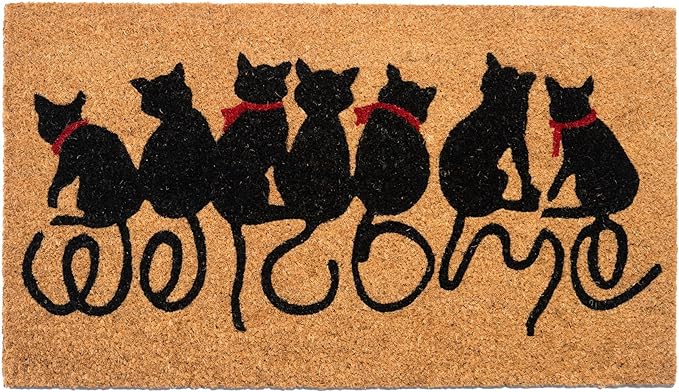 Coir Mats Animals Welcome Cats Print- 17X30" Beige/Black - India Wholesale Co.