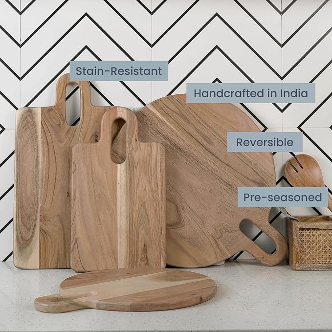 Long Groove Acacia Round Board - 18"x15" - Natural - India Wholesale Co.