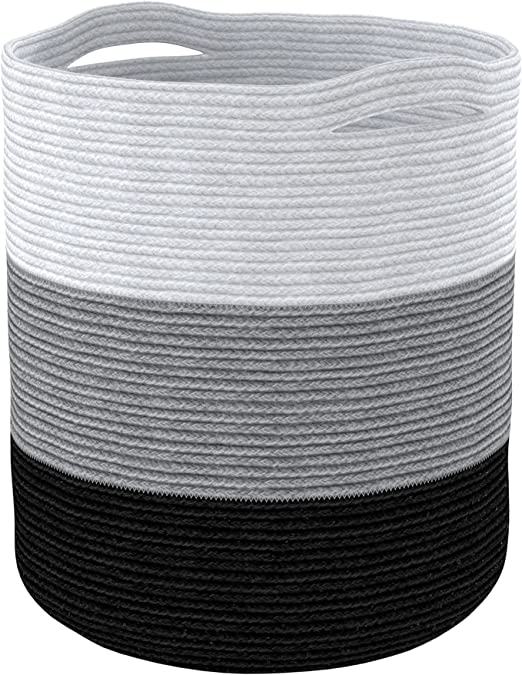 Cotton Basket without Lid Black/Grey/White 15x15x17.7" - India Wholesale Co.