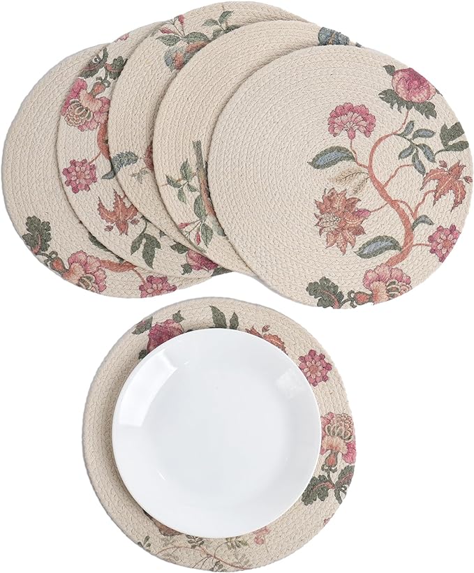 Multi Chintz Printed Braided Placemat Set of 6 - 3 different Prints- Recycle Cotton - India Wholesale Co.