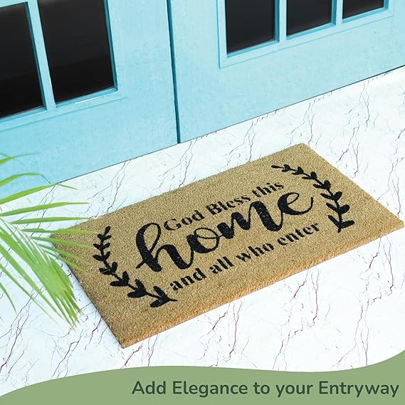 Coir Mats God Bless this Home Print-17X30" -Beige/Black - India Wholesale Co.