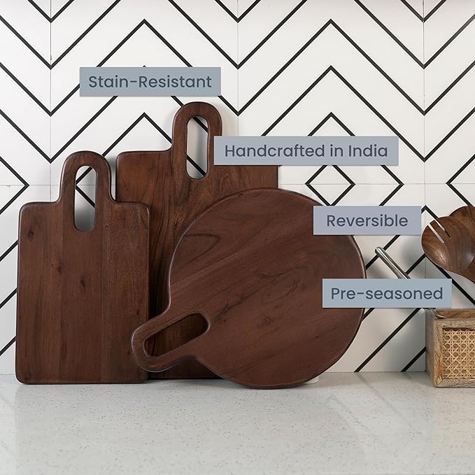 Long Groove Acacia Rectangle Board - 14"x8" -Walnut - India Wholesale Co.