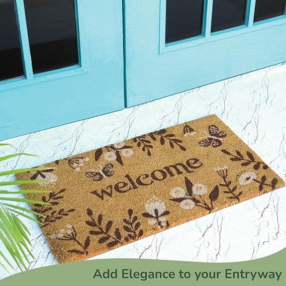 Coir Mats Chelsea Welcome -17"X30" White & Brown - India Wholesale Co.