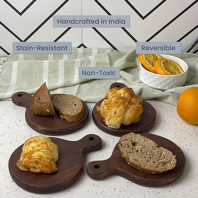 Round Paddle Server Small Acacia 7"x5" Set of 4- Walnut - India Wholesale Co.