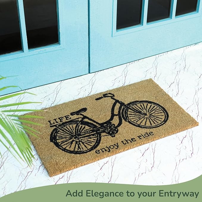 Coir Mats Cycle Print -17X30" -Beige/Black - India Wholesale Co.