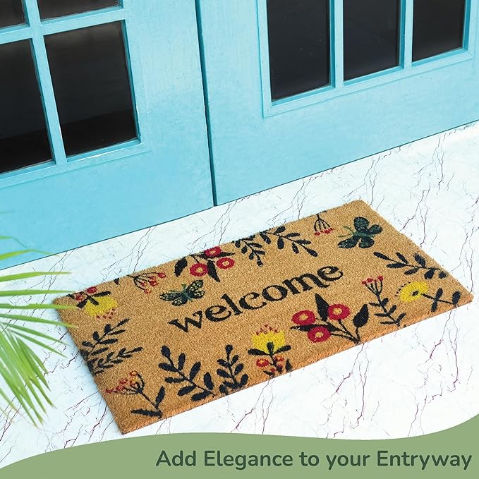 Coir Mats Chelsea Welcome -17"X30" Multi Color (Red, Navy Blue & Yellow) - India Wholesale Co.