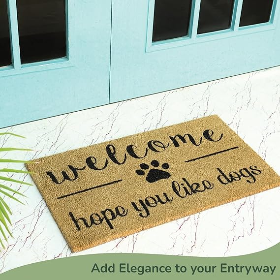 Coir Mats Animals Welcome Hope you like dogs - 17X30" Beige/Black - India Wholesale Co.