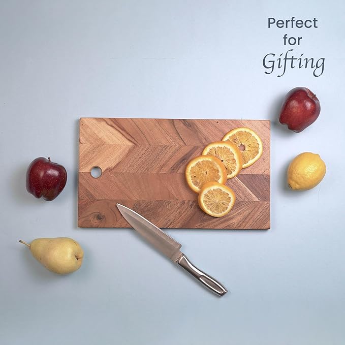 Chopping Board Acacia- Rectangle Chevron- 14"x8" - India Wholesale Co.