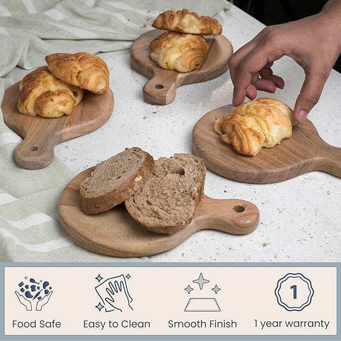 Round Paddle Server Small Acacia 7"x5" Set of 4 -Natural - India Wholesale Co.