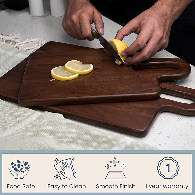 Long Groove Acacia Rectangle Board - 17"x10" and 14"x8" Set of 2-Walnut - India Wholesale Co.