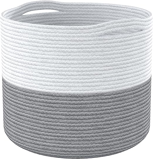 Cotton Basket without Lid White/Grey 15.8x15.8x13.8" - India Wholesale Co.