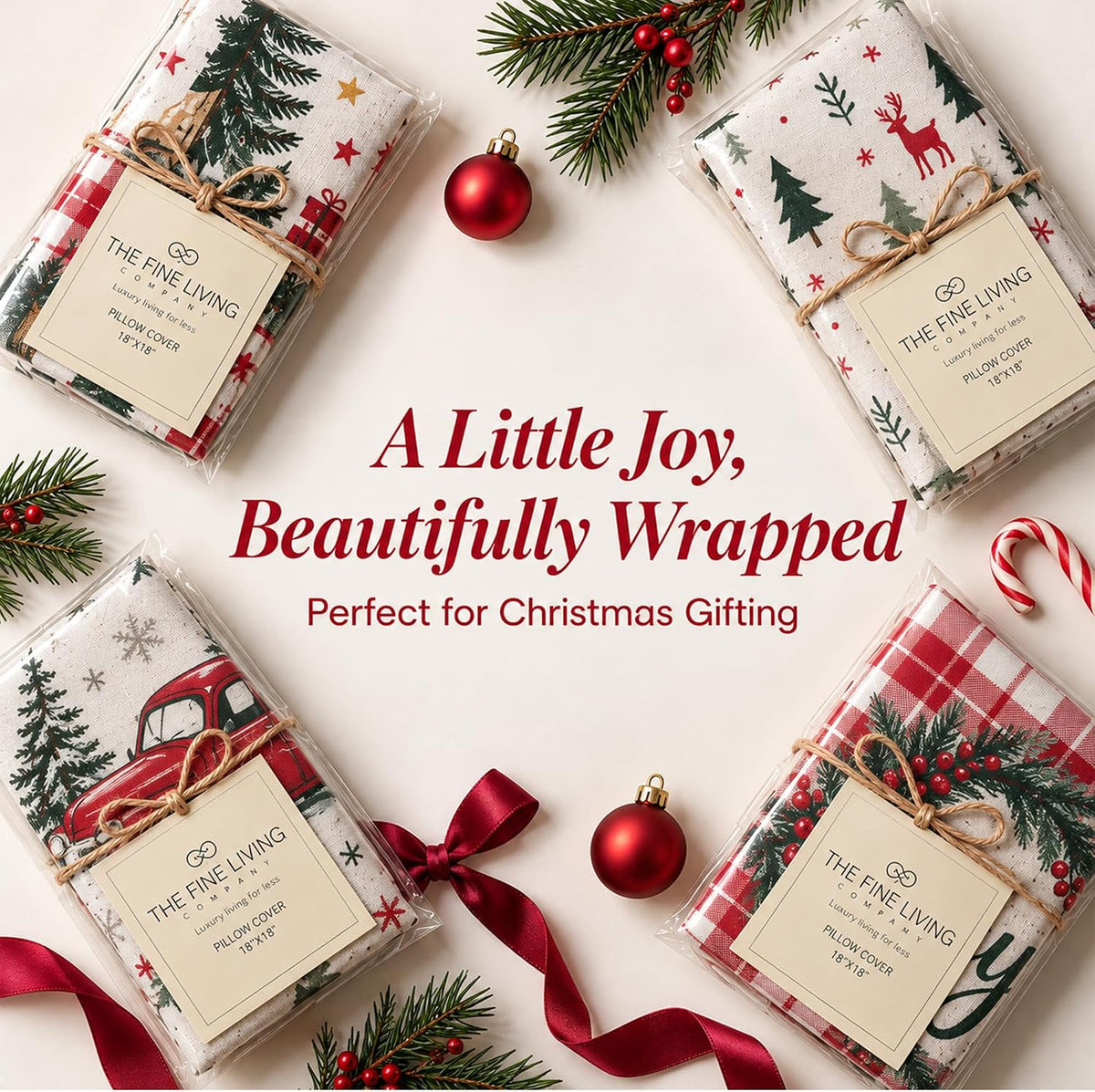 Christmas Joy Throw Cushion Cover – Home Decor, 18", 2Pcs, White