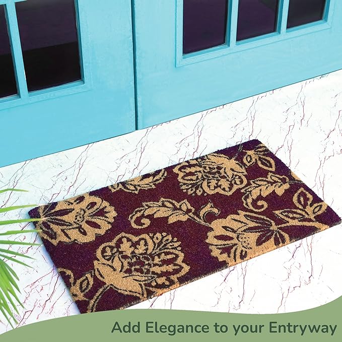 Coir Mats Floral Motif -17"X30" Brown - India Wholesale Co.