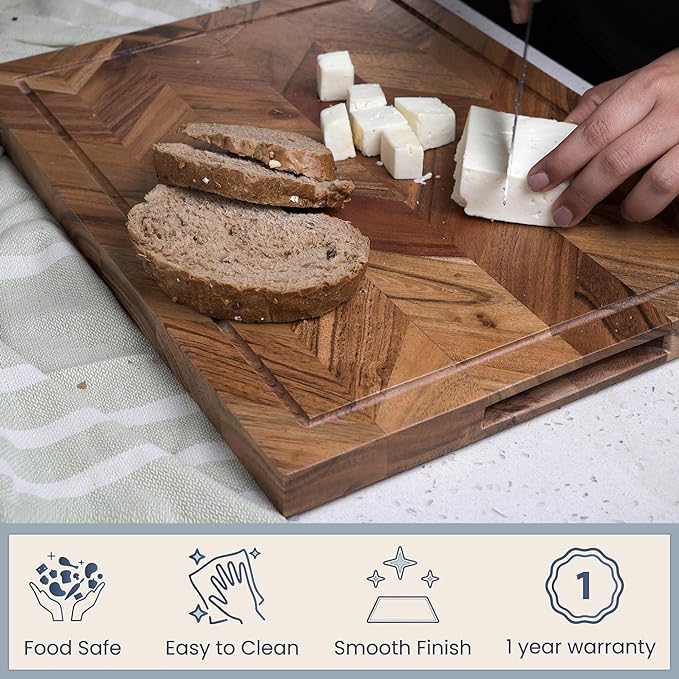 Chopping Board Acacia - Rectangle Chevron- 16"x12x1.5" - India Wholesale Co.
