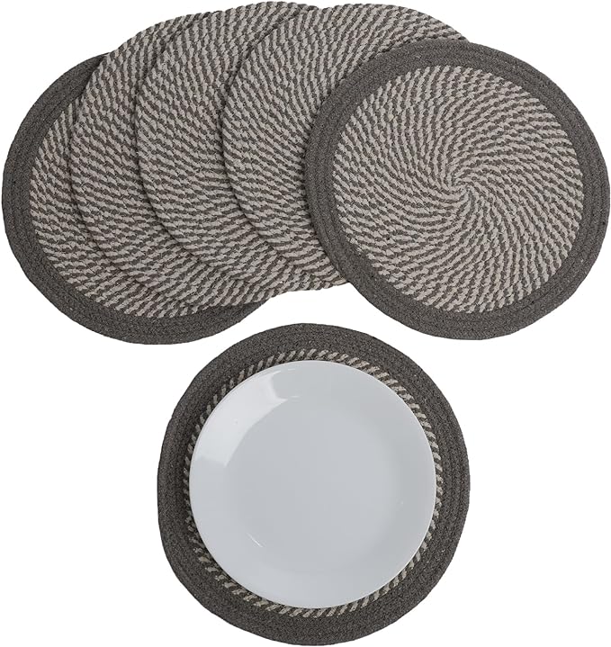 Melange Gray & White Braided Placemat set of 6 (3 pcs full melange+3 pcs with solid border) - Recycle Cotton - India Wholesale Co.