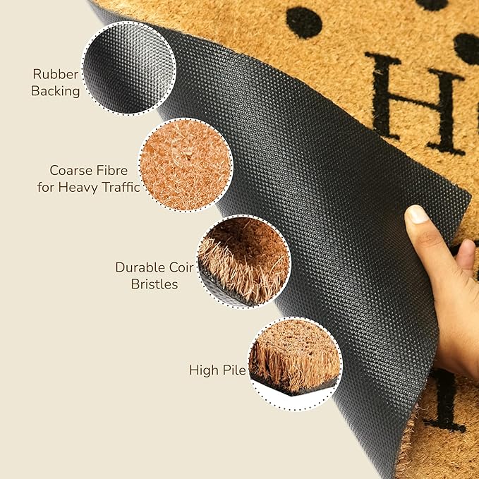 Coir Mats Home Sweet Home Full Text with Polka Dots-17X30" -Beige - India Wholesale Co.