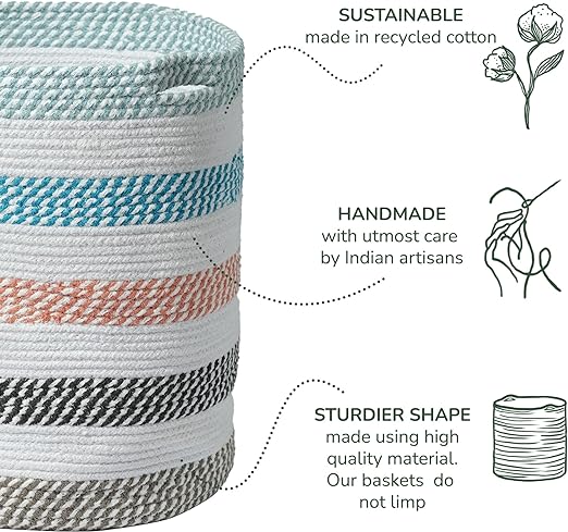 Cotton Basket, Cotton, 15x15x17.7, Multicolor- Melange - India Wholesale Co.