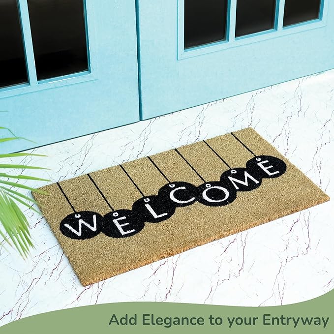 Coir Mats Welcome in Circles - 17X30" -Beige/Black - India Wholesale Co.