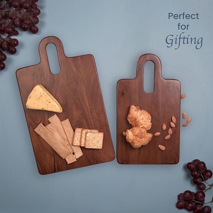 Long Groove Acacia Rectangle Board - 17"x10" and 14"x8" Set of 2-Walnut - India Wholesale Co.