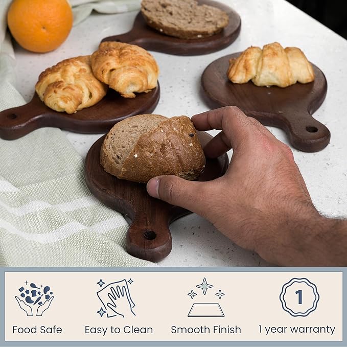 Round Paddle Server Small Acacia 7"x5" Set of 4- Walnut - India Wholesale Co.