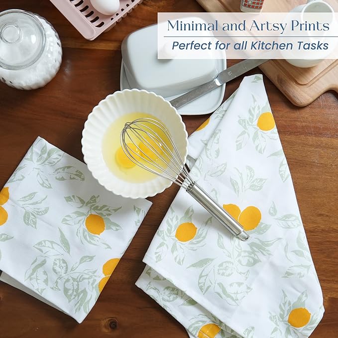 Set of 2 Lemon Printed Kitchen Towel 18" x28", 100% Fresh cotton, Sage & Yellow - India Wholesale Co.