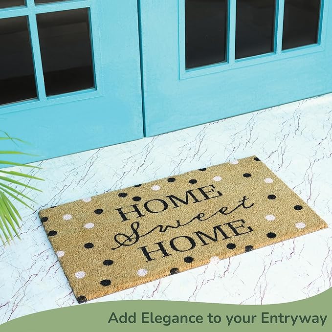 Coir Mats Home Sweet Home Full Text with Polka Dots-17X30" -Beige - India Wholesale Co.