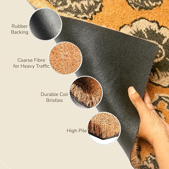 Coir Mats Chelsea Floral -17"X30" Gray & White - India Wholesale Co.