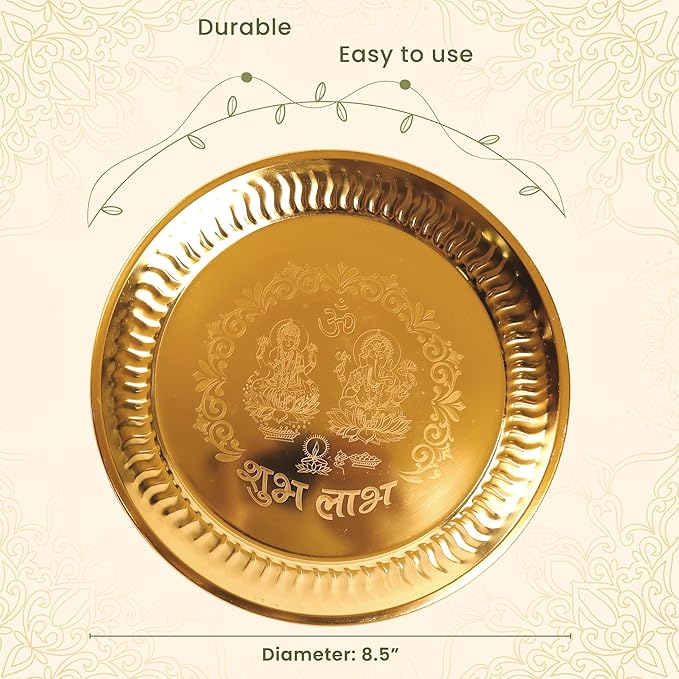 Pooja Thaal or Thali, Decorative Plate, Gold Box, Set of 1 - India Wholesale Co.