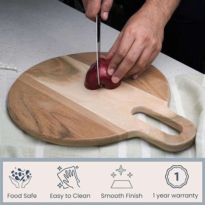 Long Groove Acacia Round Board - 15"x12" - Natural - India Wholesale Co.