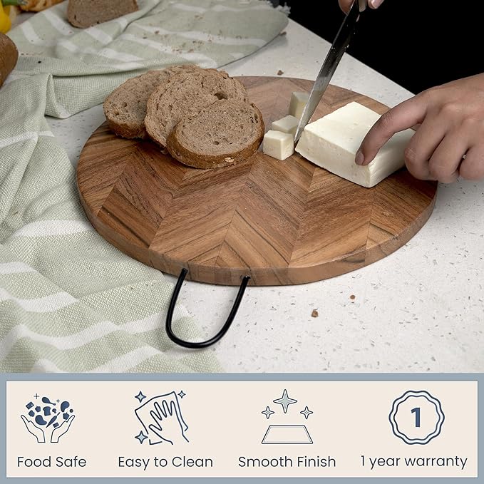 Round Chopping Board Acacia - Chevron- 16x12" - India Wholesale Co.