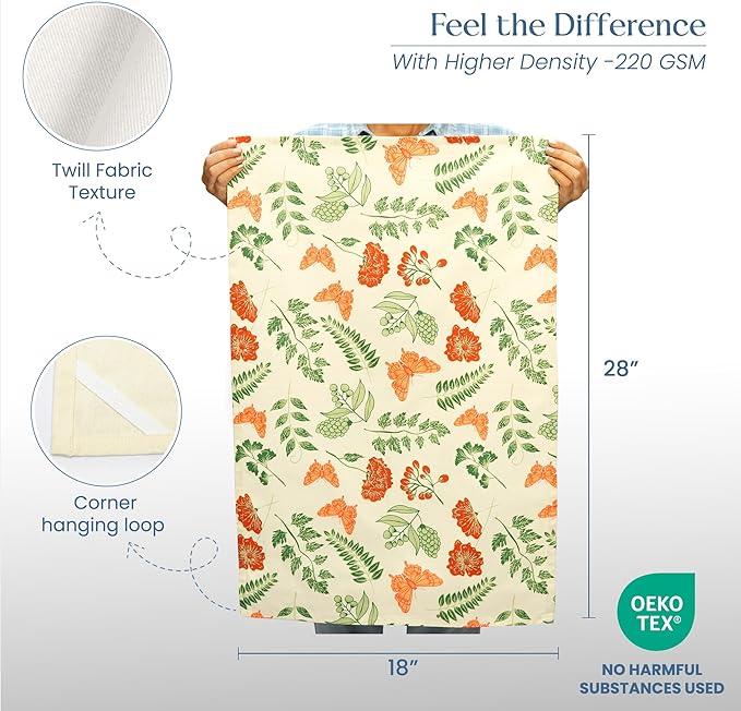 Set of 2 Butterfly Printed Kitchen Towel, 18" x28", 100% Fresh cotton, Red & Green - India Wholesale Co.