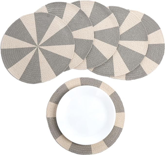 Grey Pinwheel Printed Braided Placemat Set of 6- Recycle Cotton - India Wholesale Co.