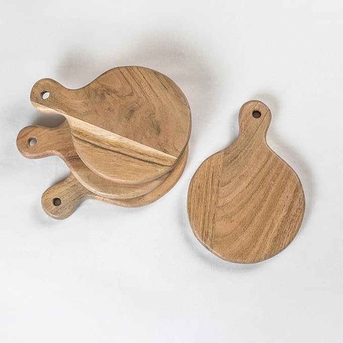 Round Paddle Server Small Acacia 7"x5" Set of 4 -Natural - India Wholesale Co.