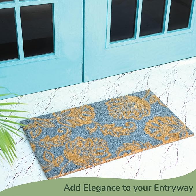 Coir Mats Floral Motif -17"X30" Light Blue - India Wholesale Co.